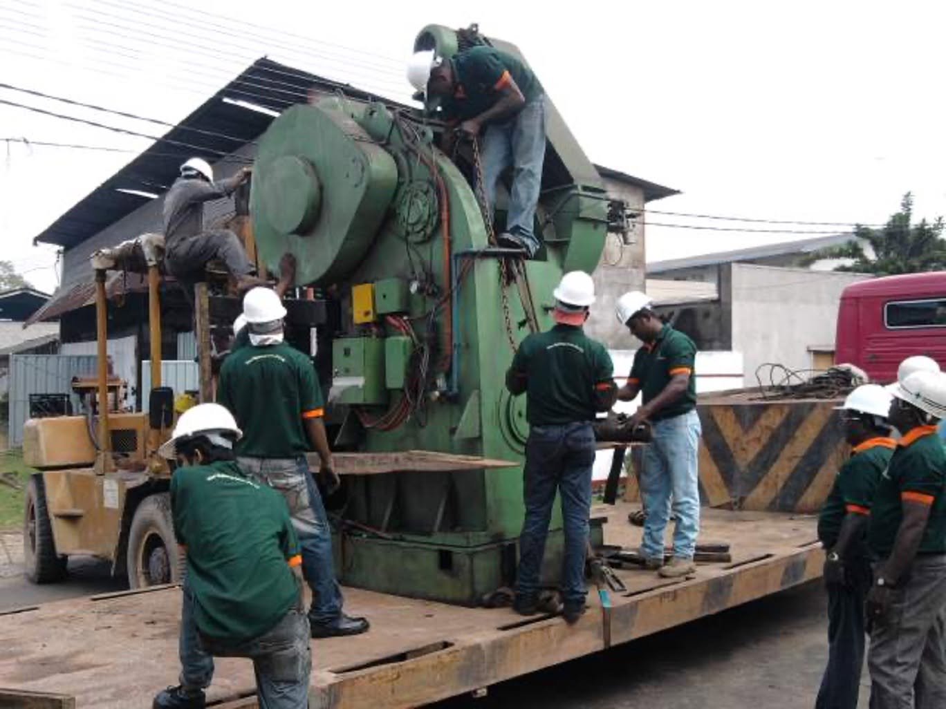 Ishara Engineering crew relocating a heavy power press machine